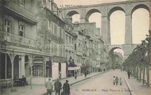 AK / Ansichtskarte MORLAIX 29 Finistere Place-Thiers Viaduc Strassenszene Geschaefte Passanten Bogen Baeume