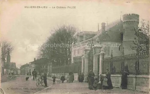 AK / Ansichtskarte Villiers-en-Lieu Saint-Dizier 52 Haute-Marne Château-Palée Schloss Turm Gitter Tor Dorfstrasse Kinder Fahrrad Baeume