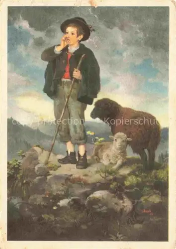 AK / Ansichtskarte NueESCH Jacob (1845-1895) Kuenstlerkarte Schweiz Hirtenknabe mit Schafen