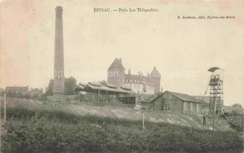 AK / Ansichtskarte Epinac-les-Mines AUTUN 71 Saone-et-Loire Puits-les-Thibaudais Schornstein Foerderturm Minengebaeude Schloss Huegel