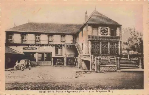 AK / Ansichtskarte Igornay AUTUN 71 Saone-et-Loire Hôtel-de-la-Poste Garage Automobiles Hotel Treppe Terrasse