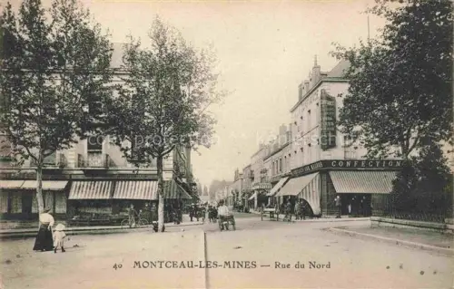 AK / Ansichtskarte Montceau-les-Mines Montceaux-l Etoile Charolles 71 Saone-et-Loire Rue-du-Nord Strassenszene Confection Geschaefte Baeume Passanten Karren