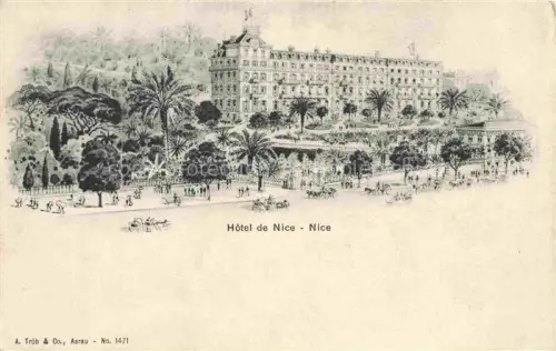 AK / Ansichtskarte NICE   Nizza 06 Alpes-Maritimes Hôtel-de-Nice Hotel Palmen Park Promenade Kutschen Passanten