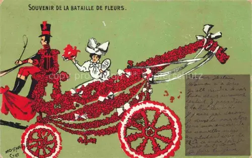 AK / Ansichtskarte NICE   Nizza 06 Alpes-Maritimes Bataille-de-Fleurs Blumenwagen Kutsche Frau Mann Blumen Kostuem handkoloriert