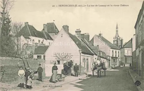 AK / Ansichtskarte Senonches DREUX 28 Eure-et-Loir Rue-de-Launay Château Pferde Dorfszene Kirchturm Wohnhaeuser