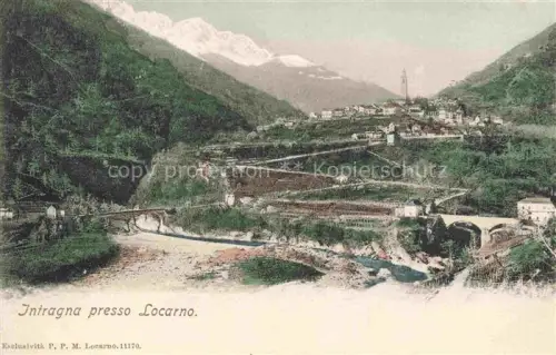 AK / Ansichtskarte Intragna LOCARNO TI Bergtal Fluss Bruecke Dorf Kirchturm Berge Weinberge
