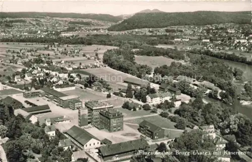 AK / Ansichtskarte BRUGG AG Kaserne Militaer Luftaufnahme Aare Felder Wohnhaeuser Wald