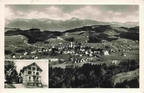 AK / Ansichtskarte Heiden Appenzell AR Gasthaus-Fuenflaenderblick Pension Dorfansicht Kirche Berge Wald Alpen Wiesen