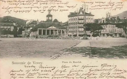 AK / Ansichtskarte VEVEY VD Place-du-Marché Marktplatz Uhrenturm Marktgebaeude Brunnen Denkmal Gebaeude