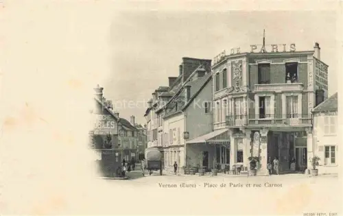 AK / Ansichtskarte Vernon  Evreux 27 Eure Place-de-Paris Rue-Carnot Strassenszene Geschaefte Hotel-de-Paris Passanten Fuhrwerk