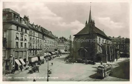 AK / Ansichtskarte LAUSANNE VD Place-St-François Eglise-St-François Strassenbahn Autos Geschaefte Strassenszene Turm