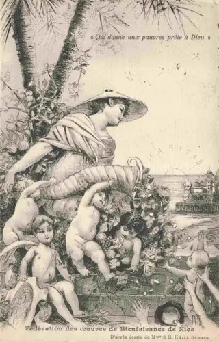 AK / Ansichtskarte NICE   Nizza 06 Alpes-Maritimes Caritas Bienfaisance Allegorie Kinder Frau Blumen Palme Zeichnung