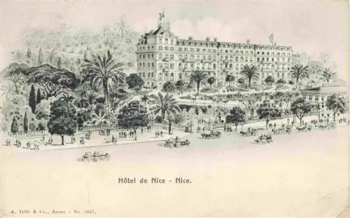 AK / Ansichtskarte NICE   Nizza 06 Alpes-Maritimes Hôtel-de-Nice Hotel Palmen Park Promenade Pferdekarren Gartenanlage Illustration Lithographie