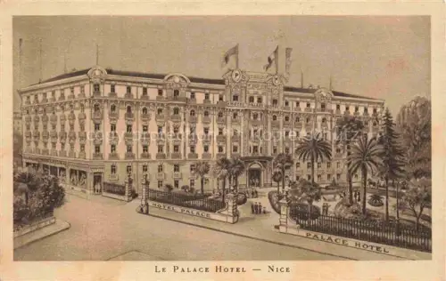 AK / Ansichtskarte NICE   Nizza 06 Alpes-Maritimes Palace-Hotel Place-America Hotel Palmen Flaggen Illustration Eingangstor