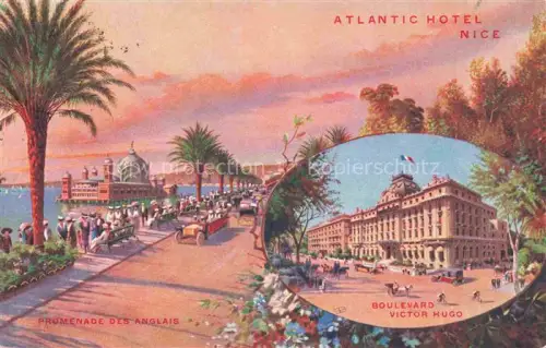 AK / Ansichtskarte NICE   Nizza 06 Alpes-Maritimes Atlantic-Hotel Promenade-des-Anglais Boulevard-Victor-Hugo Palmen Meer Passanten Autos koloriert Illustration