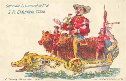 AK / Ansichtskarte NICE   Nizza 06 Alpes-Maritimes Carnaval-de-Nice Festwagen Karnevalszug Stier Drache Kostueme Figuren