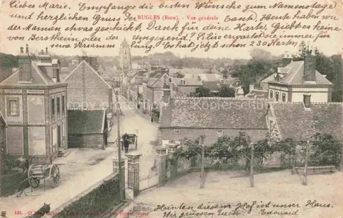 AK / Ansichtskarte Rugles Rubles Evreux 27 Eure Vue-générale Ortschaft Kirchturm Daecher Strasse Pferdekutsche Gaerten