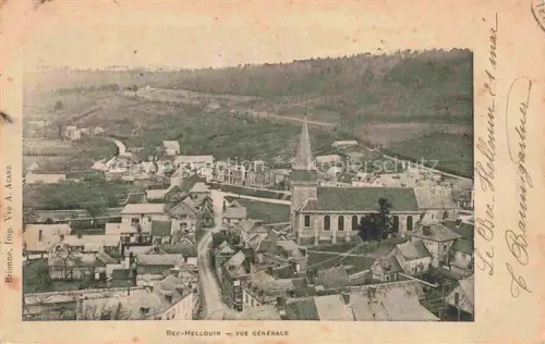 AK / Ansichtskarte Bec-Hellouin Le Bernay 27 Eure Kirche Dorf Daecher Huegel Wald Wiesen Fachwerkhauser