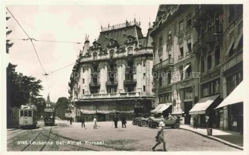 AK / Ansichtskarte LAUSANNE VD Bel-Air Kursaal Strassenbahn Automobil Pflasterstrasse Jugendstil-Gebaeude Passanten