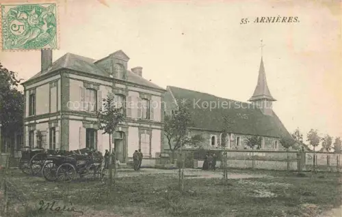 AK / Ansichtskarte Arnieres-sur-Iton EVREUX 27 Eure Kirche Rathaus Pferdewagen Dorfplatz Baeume Passanten