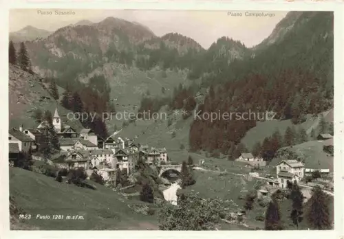 AK / Ansichtskarte Fusio Vallemaggia TI Passo-Sassello Passo-Campolungo Dorf Bergtal Kirche Bruecke Wald Bergbach Haeuser