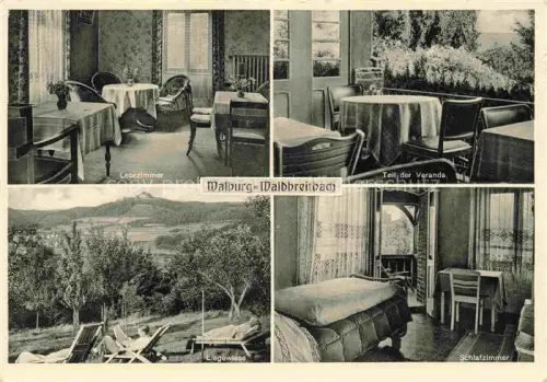 AK / Ansichtskarte Waldbreitbach Wiedtal Neuwied Rheinland-Pfalz Haus-Walburg Hotel Lesezimmer Veranda Liegewiese Schlafzimmer Bergpanorama