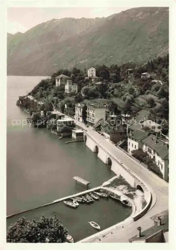 AK / Ansichtskarte Ascona Lago Maggiore TI Collina-S-Michele Lago-Maggiore Bruecke Boote Villen Berge Seeufer