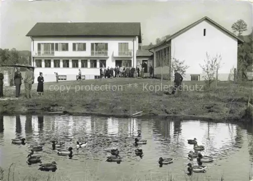 AK / Ansichtskarte Sempach LU Vogelwarte Gebaeude Teich Enten Besucher Wiese