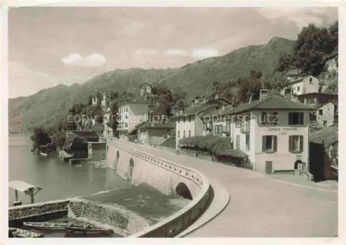 AK / Ansichtskarte Ascona Lago Maggiore TI Vista-coll Albergo-Lago Albergo-Pensione-Lago Bruecke Boote Uferstrasse Berge