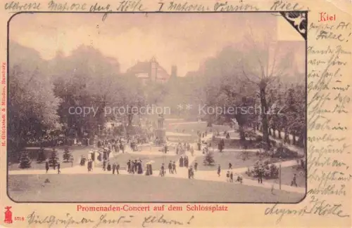 AK / Ansichtskarte KIEL  CITY Schlossplatz Promenaden-Concert Park Denkmal Passanten Baeume