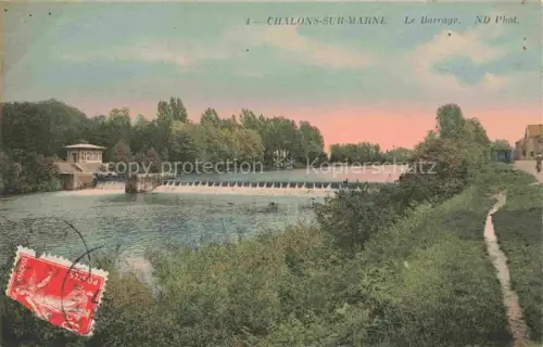 AK / Ansichtskarte Chalons-sur-Marne CHALONS-EN-CHAMPAGNE 51 Marne Barrage Wehr Marne Fluss Uferweg Baeume Handkoloriert