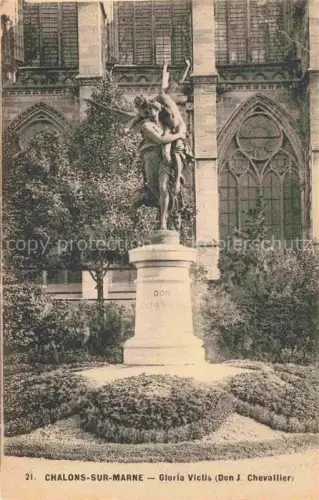 AK / Ansichtskarte Chalons-sur-Marne CHALONS-EN-CHAMPAGNE 51 Marne Gloria-Victis Skulptur Denkmal Don-J-Chevallier Kathedrale Efeu Blumenbeete
