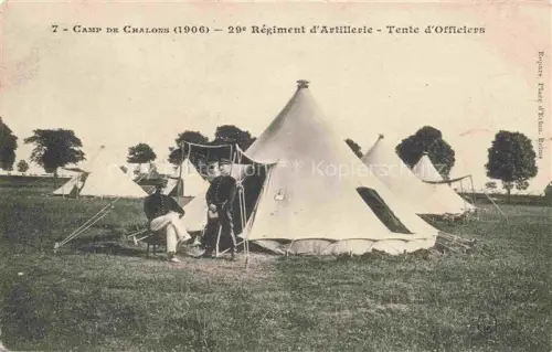 AK / Ansichtskarte Camp de Chalons Chalons-en-Champagne 51 Marne Régiment-d Artillerie Zelte Offizierszelt Soldaten Militaerlager Manoeverkamp