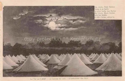 AK / Ansichtskarte Mourmelon-le-Grand Chalons-en-Champagne 51 Marne Zeltlager Militaerlager Zelte Mondschein Nacht La-Vie-au-Camp Extinction-des-feux