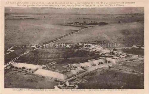 AK / Ansichtskarte Mourmelon-le-Grand Chalons-en-Champagne 51 Marne Camp-de-Mourmelon Fort-Saint-Hilaire Ferme-Saint-Hilaire Luftbild Ebene Militaerlager Felder