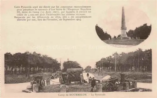 AK / Ansichtskarte Mourmelon-le-Grand Chalons-en-Champagne 51 Marne La-Pyramide Obelisk Kanonen Allee Napoleon-III Kriegszerstoerung Denkmal