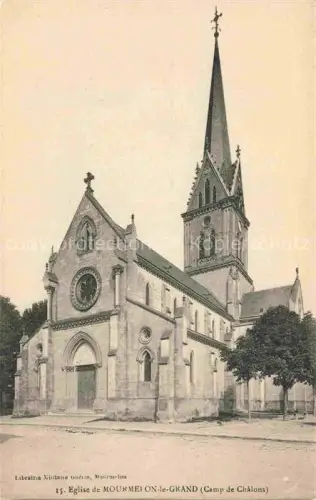 AK / Ansichtskarte Mourmelon-le-Grand Chalons-en-Champagne 51 Marne Eglise Kirchturm Neugotik Rosettenfenster Kirchenportal Baeume