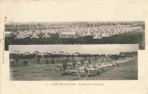 AK / Ansichtskarte Camp de Mourmelon 51 Marne Campement-d Artillerie Zelte Kanonen Artillerie Pferdegespanne Militaerlager