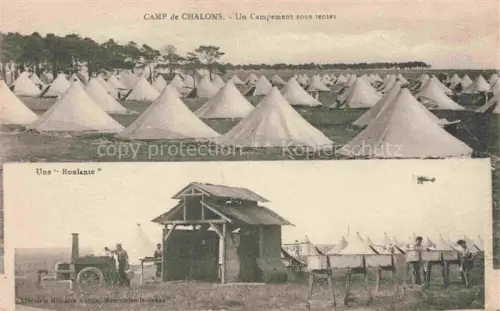 AK / Ansichtskarte Camp de Mourmelon 51 Marne Zelte Roulante Feldkueche Militaerlager Flugzeug Soldaten