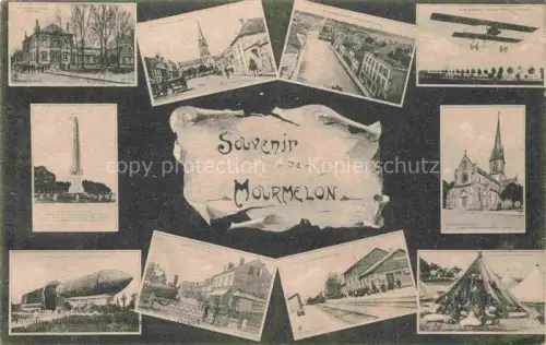 AK / Ansichtskarte Mourmelon-le-Grand Chalons-en-Champagne 51 Marne Souvenir Mehrbildkarte Obelisk Eglise Flugzeug Ballon Zelt Strassenszene