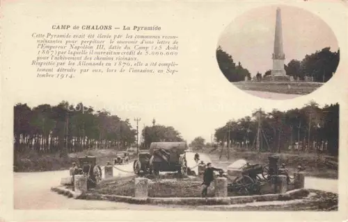 AK / Ansichtskarte Mourmelon-le-Grand Chalons-en-Champagne 51 Marne Pyramide Napoleon-III Feldkanonen Denkmal Wald Obelisk Artillerie Soldaten