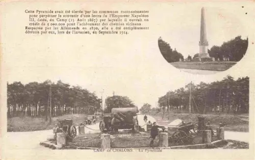 AK / Ansichtskarte Mourmelon-le-Grand Chalons-en-Champagne 51 Marne Pyramide Napoleon-III Feldkanonen Denkmal Wald Obelisk Artillerie