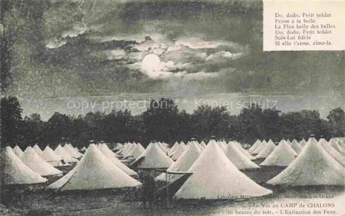 AK / Ansichtskarte Mourmelon-le-Grand Chalons-en-Champagne 51 Marne Zeltlager Mondlicht Mondnacht Extinction-des-Feux Zapfenstreich Zelte Baeume Wolken
