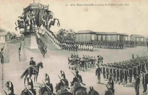 AK / Ansichtskarte Mourmelon-le-Grand Chalons-en-Champagne 51 Marne Camp-de-Châlons Militaermesse Soldaten Parade Reiter Altar-Aufbau Fahnen Infanterie