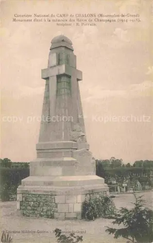 AK / Ansichtskarte Mourmelon-le-Grand Chalons-en-Champagne 51 Marne Cimetière-National Camp-de-Châlons Kriegerdenkmal Monument Héros-de-Champagne Friedhof Kreuz Weltkrieg