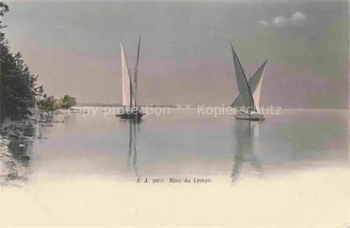 AK / Ansichtskarte Lac Leman Genfersee GE Segelboote Rive-du-Léman Ufer Wasser Spiegelung Uferbaeume