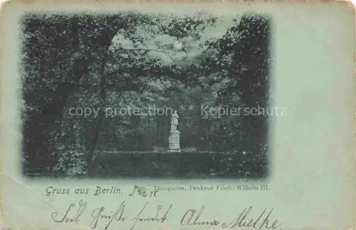 AK / Ansichtskarte BERLIN  CITY Tiergarten Denkmal Friedrich-Wilhelm-III Statue Park Baeume Mondscheinkarte