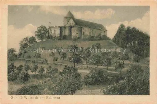 AK / Ansichtskarte Waldeck  Edersee Hessen Schloss-Waldeck Edersee Burg Huegel Baeume Obstgarten