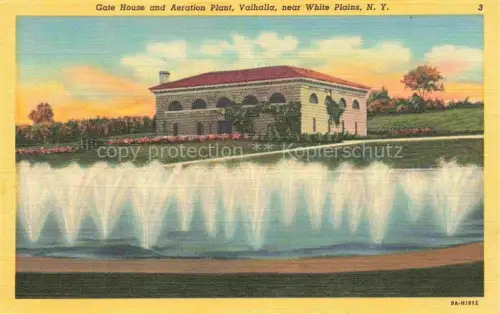 AK / Ansichtskarte Valhalla White Plains New York USA Gate-House Aeration-Plant Wasserwerk Springbrunnen Wasserreservoir Rasen