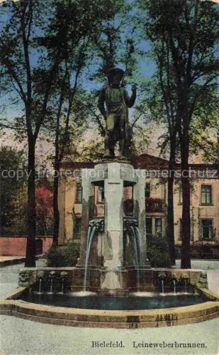 AK / Ansichtskarte BIELEFELD  NRW Leineweberbrunnen Brunnen Statue Weber Baeume Park Bronzefigur
